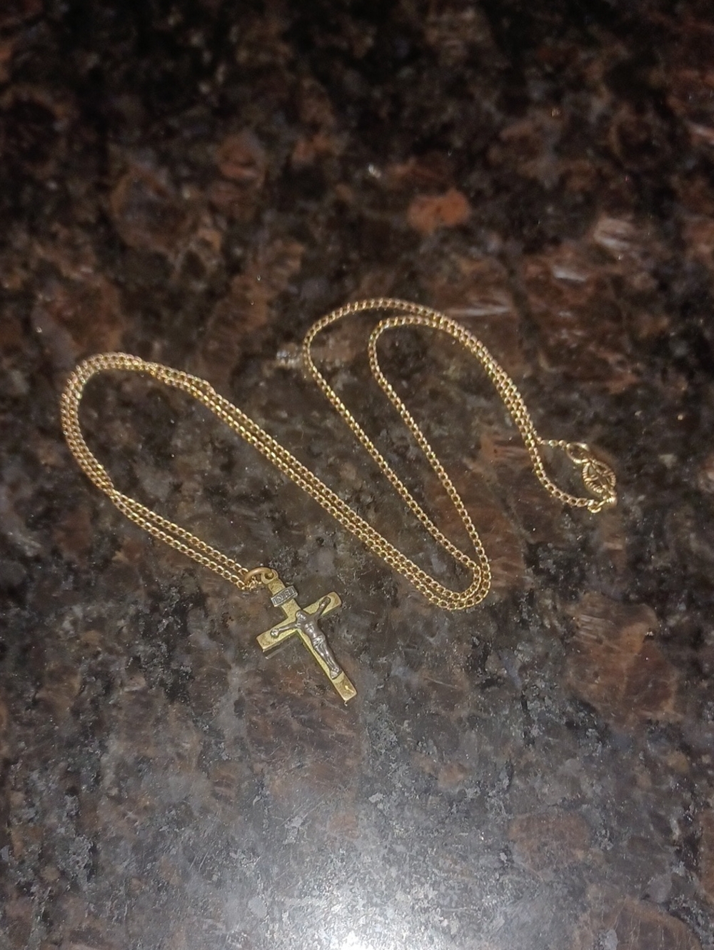 Vintage Italian 20" 1/20 12KT GF Gold Filled Chain & Two-Tone Crucifix Necklace
